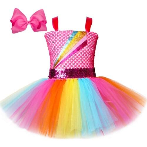Jojo Siwa Girls Tutu Dress with Bows Rainbow Princess Dresses for Girls Kids Birthday Outfits Toddler Baby Girl Costumes Clothes