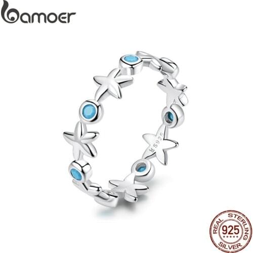 11.11 Sales Starfish Stackable Finger Rings Solid Sterling Silver 925 Ocean Blue Ring for Women Fine Jewelry Gifts SCR527