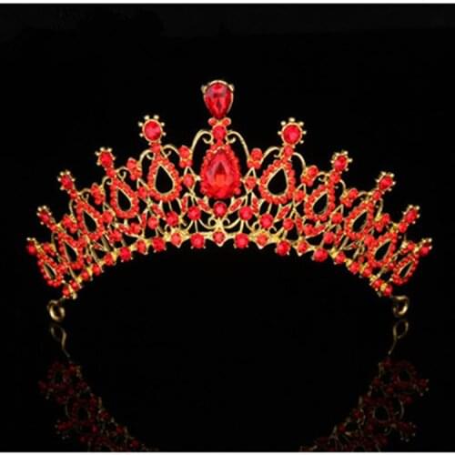 Big Baroque Red Rhinestone Bridal Hair Accessories Crown Diadem Bride Headdress Head Crystal Tiara Wedding Hair Jewelry