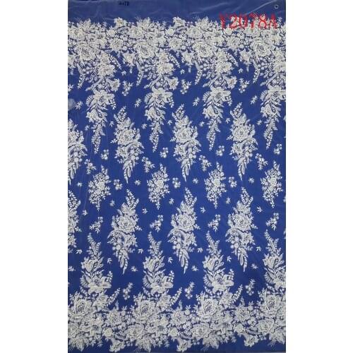 Fashion Beaded Embroidery Lace Wedding Dress Fabric, Nigerian Textile African Trimming Lace 5Yards/ lot