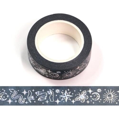 NEW 1PC 15MM*10m Silver Foil Divination Washi Tape Scrapbooking Masking Tape Office Adhesive Kawaii Stationery