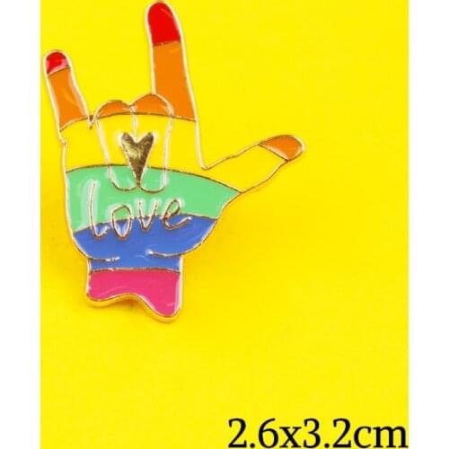 Love Is Love Brooches Heart Yeh Finger Pin Brooch Metal Pins Badge Rainbow Love gestur Enamel Pins flag Planet Lapel Jewelry Gif