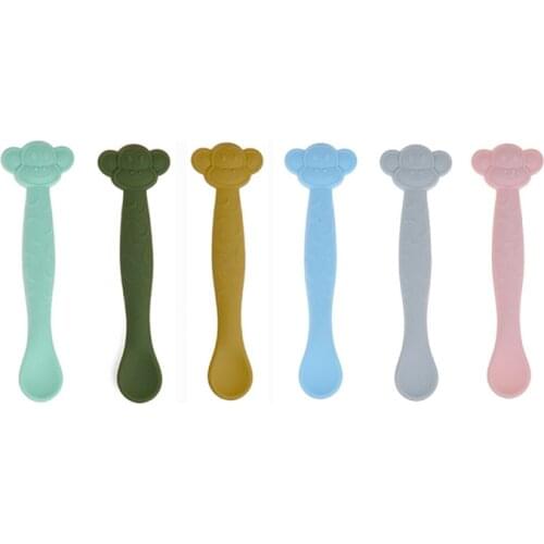 6PCS Animal Spoon Baby Feeding Tableware Organic Silicone Eco-friend Material Kid Dinnerware Infant Toldder Feeding Accessories