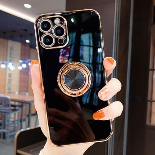 Luxury Square Plating Silicone Case For iPhone 12 11 Pro Max XS XR X 7 8 Plus iPhone12 12Pro Stand Ring Holder Soft Full Cover o