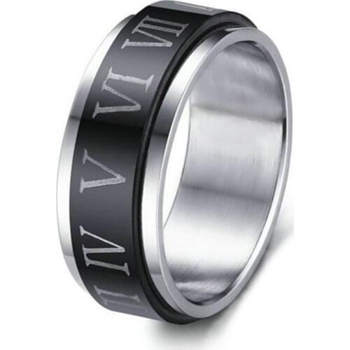 Black Color Stainless Steel Statement Ring Cool Rotatable Punk Roman Number Rings for Men Women Fashion Jewelry