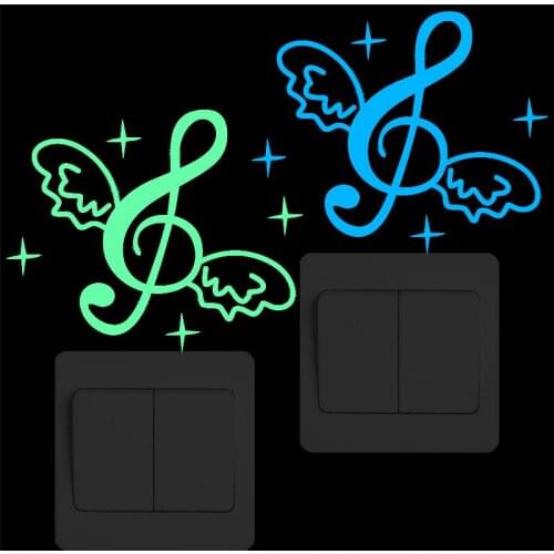 Cute Happy Musical Note Switch Sticker Glow in the Dark Cartoon Music Wall Sticker for Kids Rooms Boy Girl Bedroom Home Decor