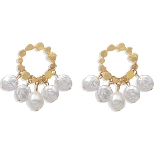 Fashion Irregular Faux Pearl Tassel Drop Earrings Women Korean Simple Gold Metal ZA Earrings Jewelry 2020 New