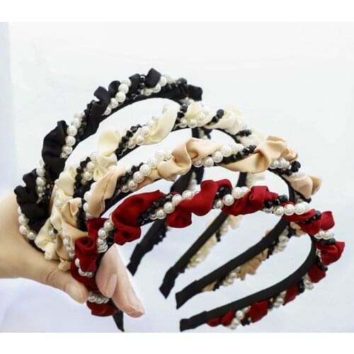 Fashion Korean Twist Wrapped Pearl Headband Cloth Headwrap For Women Girls Hair Hoop Hair Band DIY Headband Accessories