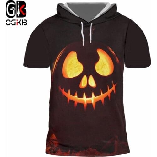 OGKB Mens 3D Printed Flame Funny Pumpkin Pattern Hooded Tshirt Large Size Leisure Man Horrible Halloween T-shirt 6XL