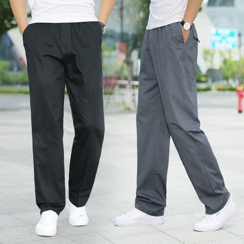 Men s casual pants fitness straight long cotton chino trousers plus size 2019 summer grey navy black business slacks loose
