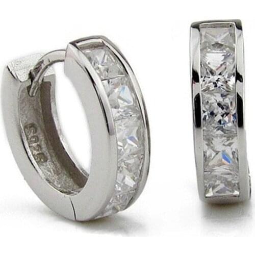 New Stainless Steel Hoops Earrings for Men Silver Color Crystal Earring Man Punk Style Cubic Zirconia Jewelry Male Accessories