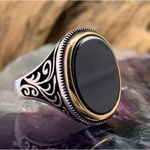 Fashion Mens Natural Black Onyx Diamond Ring 925 Sterling Silver Engagement Rings Punk Biker Party Wedding Jewelry