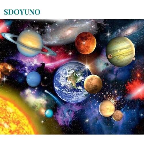 SDOYUNO 60x75cm Paint By Numbers Canvas Painting Kits oil DIY Painting by numbers Solar system Frameless Wall Art Home Decor