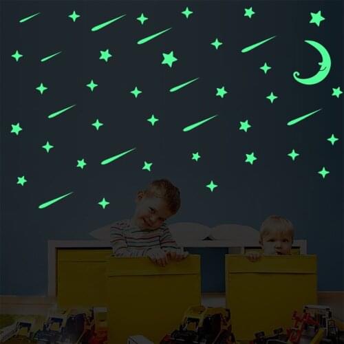 Moon Meteor Wall Sticker Golw In The Dark Decor For Room Childrens Room Nursery Fridge Glowing Decals Peel & Stick Wallpaper