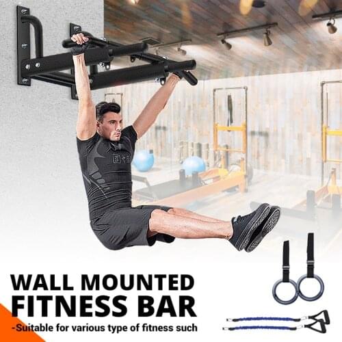 Wall Mounted Horizontal Bars Set with Resistance Band/Hand Ring Home Gym Chin Up Pull Up Training Bar Sport Fitness Equipment
