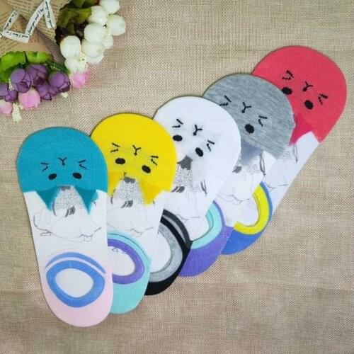 Small cat Cartoon Boat ankle low Socks Woman Crystal Socks Full Cotton Invisible Glass Silk 2pcs=1pair ws122