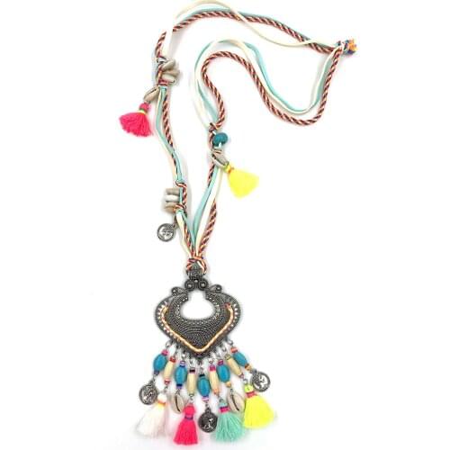 New Boho beaded Tassel Pendant Necklaces leather cord heavier metal pendant statement necklace for women bohemian jewelry