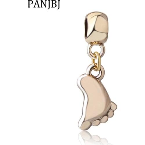 New Original Bead Gold Color Foot Print Dangle Charm Fit Bracelet Necklace DIY Women Jewelry
