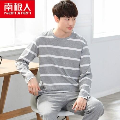 Mens Pajamas Set Fall Winter Sleepwear With Pants Modern Large Size Leisure Homewear For Male Cotton Soft Comfortable Pyjama