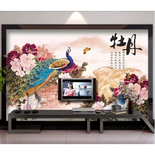 Custom photo 3d wallpaper Chinese Peony Flower Peacock tv background home decor 3d wall murals wallpaper for living room