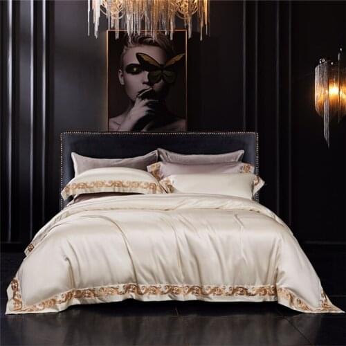 2021 Luxury 800TC Silk Cotton Simplicity Palace Bedding Set Embroidery Shiny Quilt Cover Flat Sheet Pillowcases Queen King Size