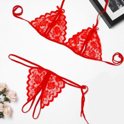Red Lace Lingerie Feminina Sexy Bralette Transparent Porno Ropa Interior Push Up Bra Set Underwear Women Set Bras Lenceria Mujer