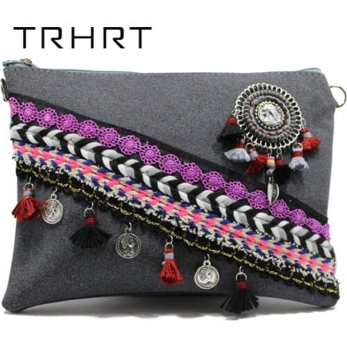 Gray Bohemian handBag Brand Designer Handmade Tassel Zinc Alloy Coin Women Crossbody Bag Leather Shoulder Bags Designer