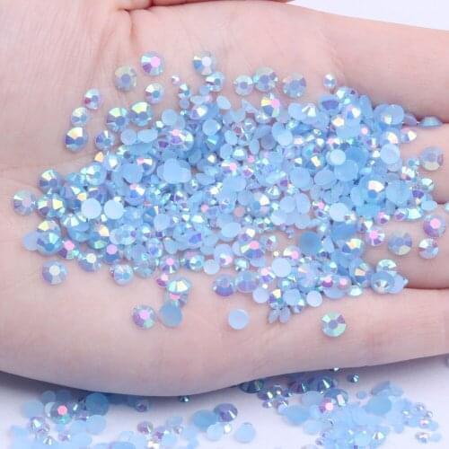 Resin Rhinestones Sky blue AB 500/1000pcs 2-6mm Round Flatback Non Hot Fix Diamonds Appliques For Craft Fabric Wedding Dresses
