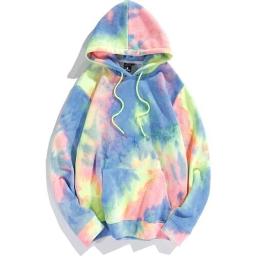 Plush Sweatshirt Women Fashion Tie Dye Hoodies 2021 Autumn Winter Thick Warm Loose Pullover Female Streetwear Hooded Sweatshirts