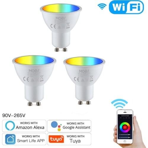 Moes Tuya GU10 WiFi Smart Light LED Bulbs RGBCW 5W Dimmable Lamps Smart Life APP Remote Contro Work With Alexa Google Home