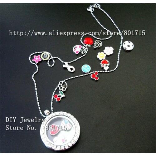 As gift 1pcs round 30mm Floating Charm Memory Locket Necklace with Accents without floating locket living charms