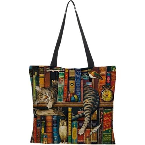 YLWHJJ Oil Painting Cat Print Women Tote Bags Linen Reusable Shopping Shoulder Bags for Women 2020 sac a main ladies handbags