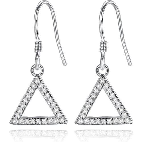 100% 925 sterling silver fashion geometric design shiny crystal ladies`stud earrings female birthday gift wholesale women