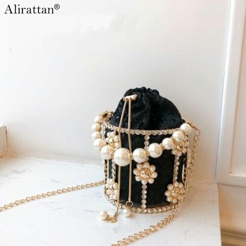 Mini Pearl Flower Rhinestones Crossbody Bags For Women 2021 New Luxury Fashion Brand Ladies Handbag Metal Chain Shoulder Bag