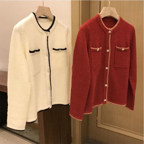 2021 autumn and winter fashion new ladies temperament pearl button jacket long-sleeved round neck knitted cardigan sweater women