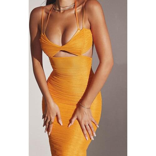 Summer Bodycon Dress Women Black Party Dress 2021 New Arrivals V Neck Orange Sexy Mesh Dress Celebrity Evening Club Dress