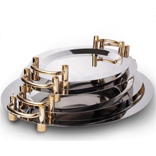 1 pcs Golden double Ear oval stainless steel plate tray buffet candy fruit mirror Plate hotel restaurant grill wedding cute dish