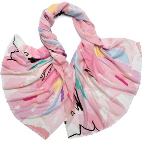 100% merino wool women fashion classic print thin scarf shawl pashmina 90x200cm watermelon pink