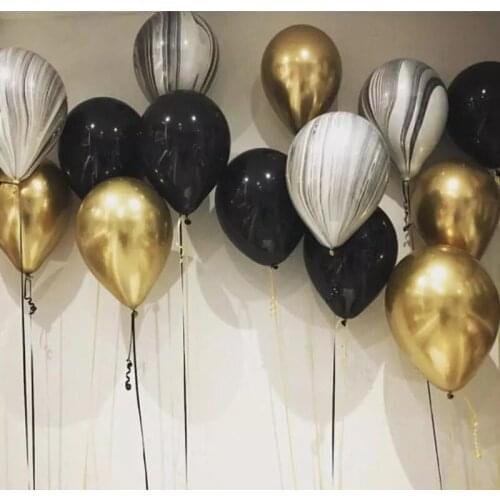12pcs Gold and Black Latex Balloon Marble Agate Metallic Balloons Air for Wedding Adult Birthday Party Photography Props Decor