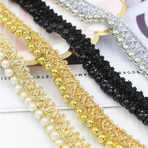 30Yards White Black Gold Pearl Beaded Lace Ribbon Trim Tape Fabric Garment Handmade DIY Sewing Craft Home Curtain Accessories