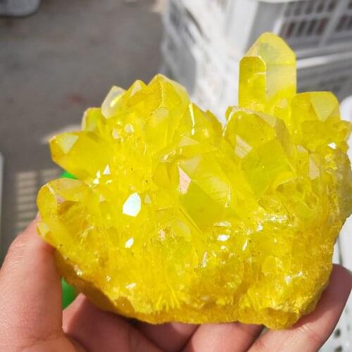 500g yellow Titanium coating crystal cluster Natural aura angel Quartz cluster stone vug Healing crystals