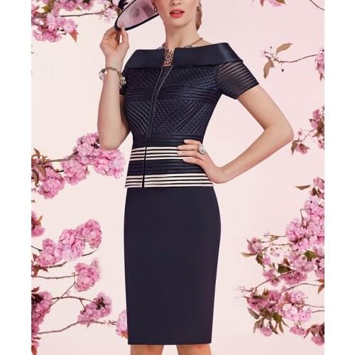Tailor shop mother of bride outfit wedding dress mother black linear ribbon detail top and skirt elegant color contrasting top