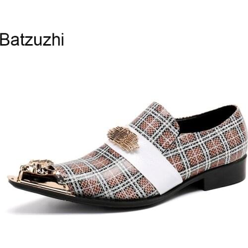 Batzuzhi Men Shoes Leather New Luxury Pointed Metal Toe Genuine Leather Dress Shoes Men Fashion Business/Party Zapatos Hombre