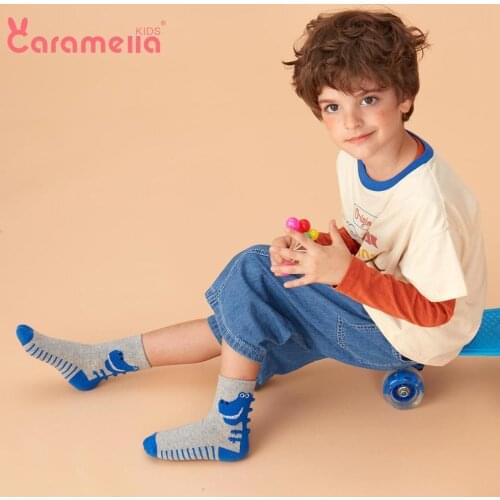 Caramella New Dinosaur Stripe Cotton Kids Socks Novelty Baby Boys Short Spring Stripe Socks Funny Cute Cool Kids Socks 1-12years