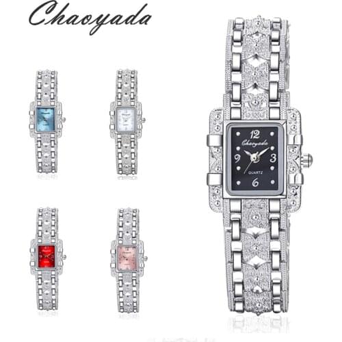 New Vintage Watch Women Ladies Royal Fashion Square Dial Silver Stainless Steel Casual Bracelet Rhinestone Watches Mujer Relojes