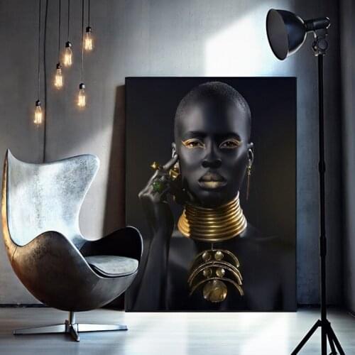 Black Hand and Gold Lip Nude African Woman Oil Painting on Canvas Cuadros Posters and Prints Wall Art Picture for Living Room