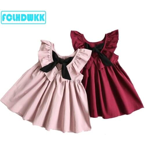 Dress Kids for Girls Clothing Princess Sleeveless Open back Bow Tie Dress Summer Cotton Clothes Baby Girl Princess Dresses