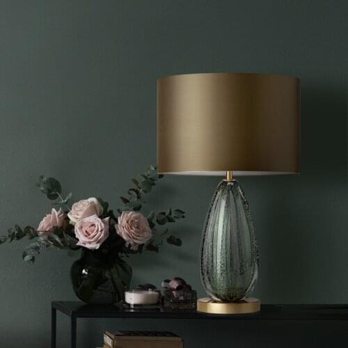 Ditoon Postmodern Led Table Lamp DesignerS Lighting Bedside Bedroom Iron Lights Glass Cloth Shape Luminaire Gray Green Luster