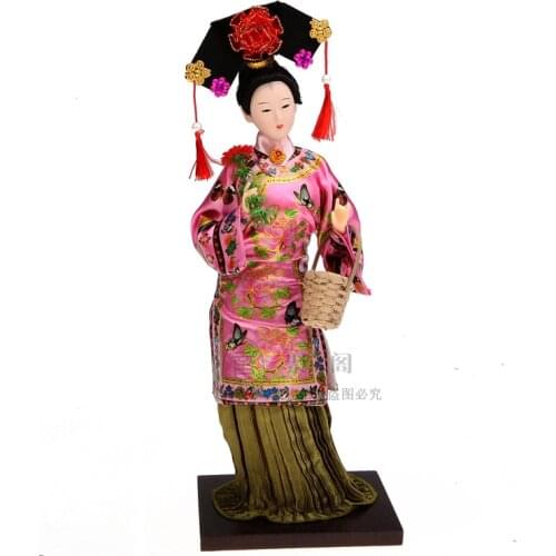 Household Ornaments Qing Palace Lady Doll Chinese Silk Doll Qing Dynasty Plaid Doll