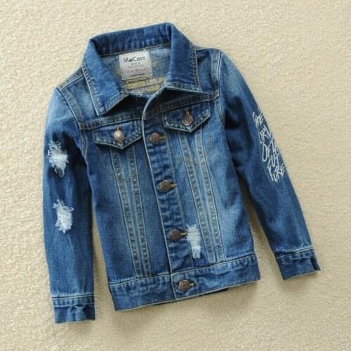 19 spring and autumn new boy denim jacket embroidery hole European and American childrens clothing childrens denim clothing ch